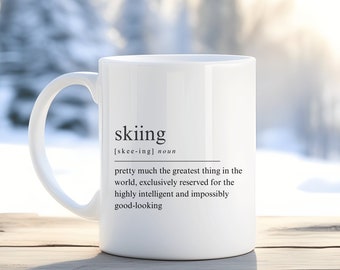 Taza de definición de esquí, regalo de esquí divertido, decoración de esquí, regalo de snowboard, estación de esquí, impresión de deportes de invierno, regalo al aire libre, regalo de esquiador,