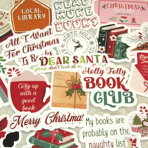 20 pezzi di adesivi natalizi per libri, decorazione invernale per decalcomanie Kindle, diario di lettura natalizio, scrapbooking, regalo estetico per gli amanti dei libri
