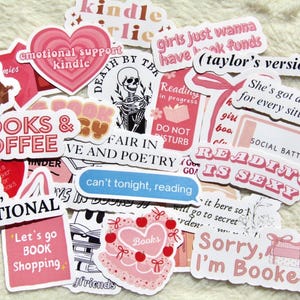 30 Piece Kindle Sticker Pack, Bookish Reading Sticker Bundle, Cute Book Journal Decor Decal, Gift for Reader, Aesthetic Bookshelf Decoration