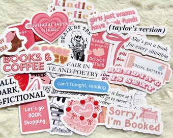 30 Piece Kindle Sticker Pack, Bookish Reading Sticker Bundle, Cute Book Journal Decor Decal, Gift for Reader, Aesthetic Bookshelf Decoration