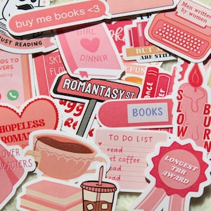 Pacchetto di adesivi per Kindle rosa da 30 pezzi, pacchetto di lettura, decalcomania per arredamento di diari di libri carini, regalo per il lettore, decorazione estetica per scaffali