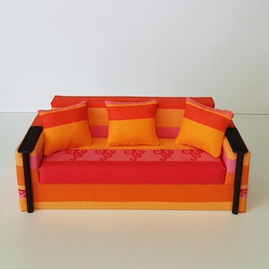 Handmade Doll Sofa for Blythe ,1:6 Scale, Fabric and  Wood, Miniature Furniture