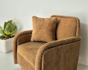 Miniature Armchair 1:6 Scale – Fits Blythe, Barbie, and Similar Dolls – Handmade Doll Furniture