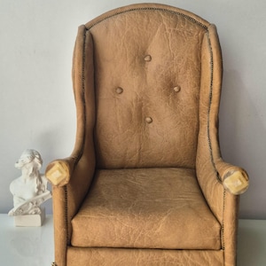 Doll Chair - Faux Leather Miniature Armchair with legs - Handmade Dollhouse Furniture