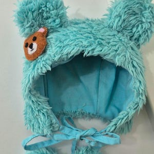 Blythe Doll Hat - Turquoise Furry Bear Hat with Ears, Handmade Accessory