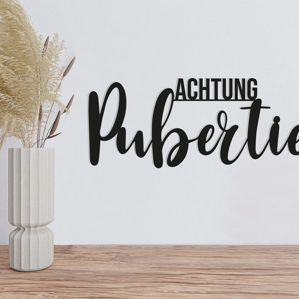 Schriftzug "Achtung Pubertier" / Wanddekoration / Dekoration / Türschild / Jugendzimmer / Teenagerzimmer / Holz / Acryl / Geschenkidee