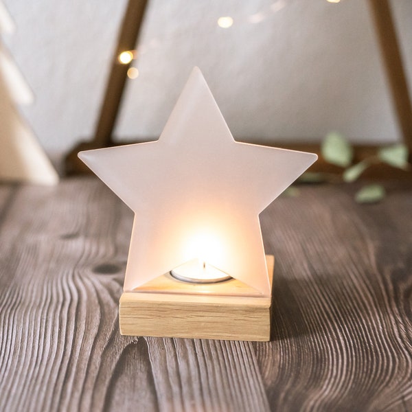 Teelichthalter mit Stern / Kerzenhalter / Windlicht /mit Personalisierung / Sternenkind / Geschenkidee / Weihnachten