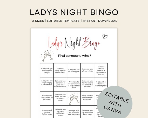 Printable Ladies Night BINGO Game Ladies Night Games Lovely Ladies🚨 ...