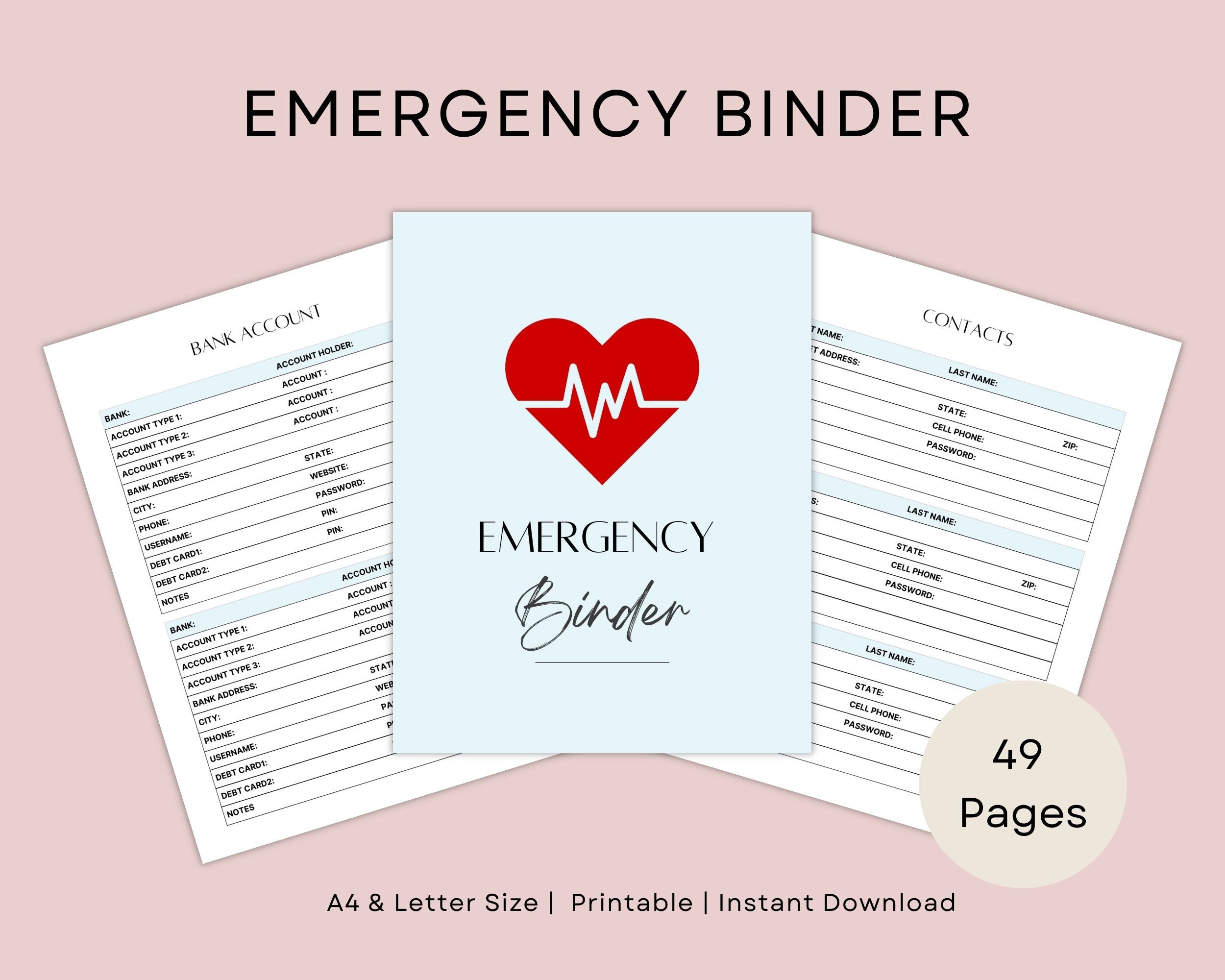 Medical Binder Life Planner for Emergency, Binder, to Do List Template ...