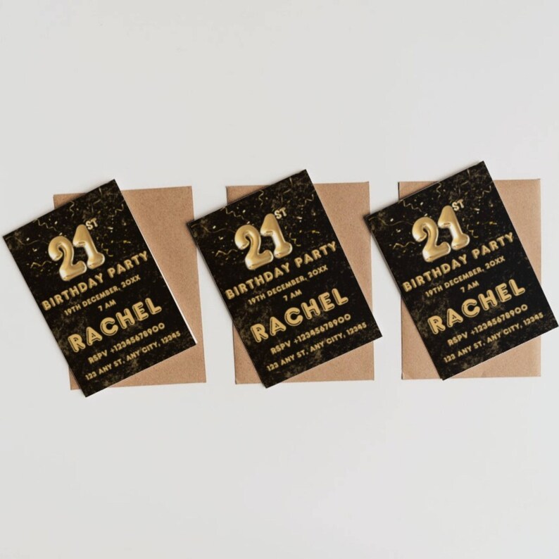 Editable 21st Birthday Invitation Template, Black&amp;gold 21st Birthday ...