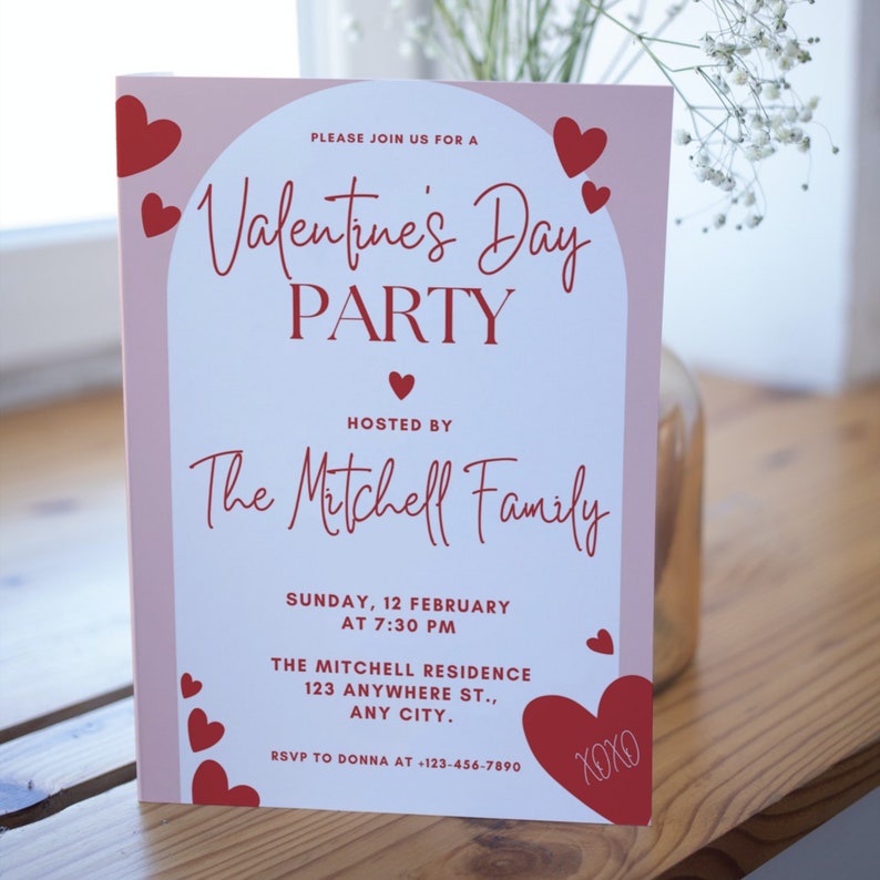 Editable Digital Valentine Party Invitation Canva Template, Valentines