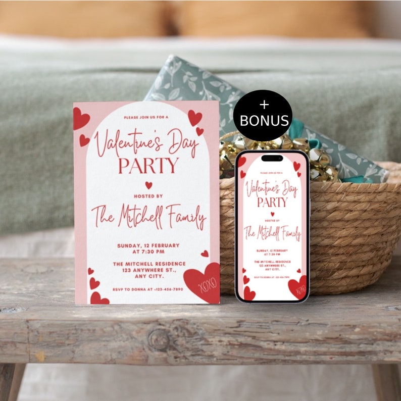 Editable Digital Valentine Party Invitation Canva Template, Valentines