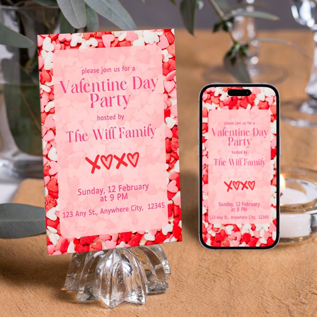 Editable Digital Valentine Party Invitation Canva Template, Valentines