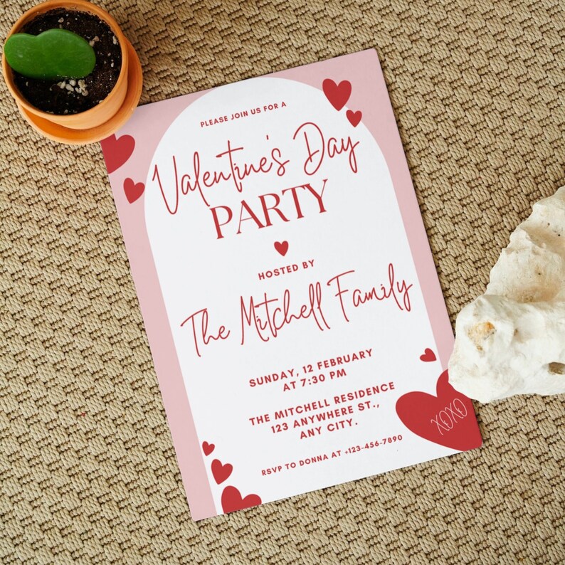Editable Digital Valentine Party Invitation Canva Template, Valentines
