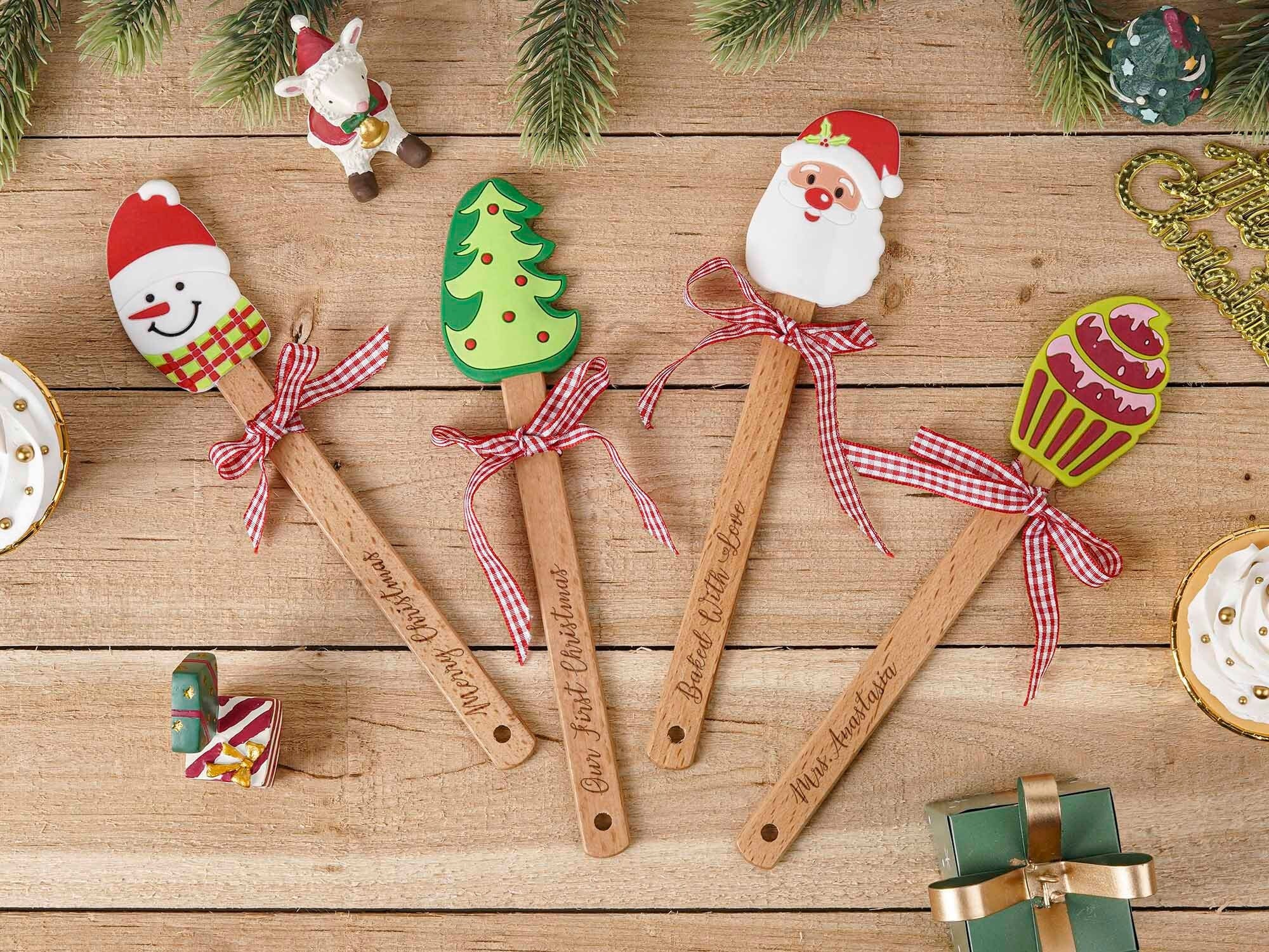 Christmas Creative Silicone Spatula Cute Wooden Handle Funny