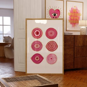 Pink Evil Eye Watercolor Print • Boho Protection Symbol • Abstract Geometric Wall Art • Instant Digital Download