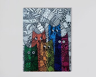 Acrylbild auf Leinwand Katzenfamilie trifft Zentangle Kinderzimmer