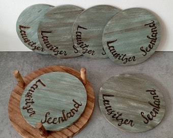 6er Set Untersetzer Lausitzer Seenland für Gläser aus Holz mit Acrylfarben bemalt