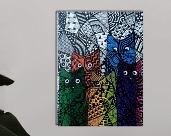 Acrylbild auf Leinwand Katzenfamilie trifft Zentangle Kinderzimmer