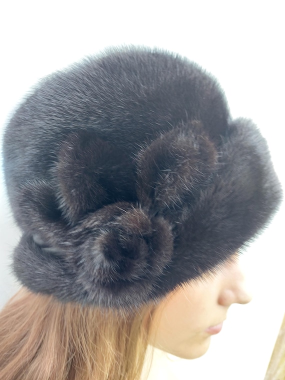 Elegant dark brown Fur Hat Brown Mink Fur Aviator Hat Handmade By FurbySD main image 4