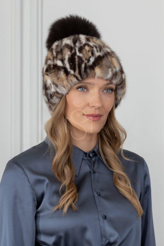 Natural Mink Fur in LEOPARD Hat With Big Fox Fur Pom-pom - Etsy display picture 3