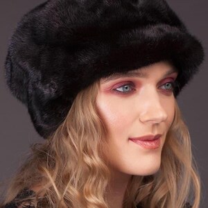 Royal Black Mink Fur Hat With Ears Covers and Snap - Etsy display picture 1