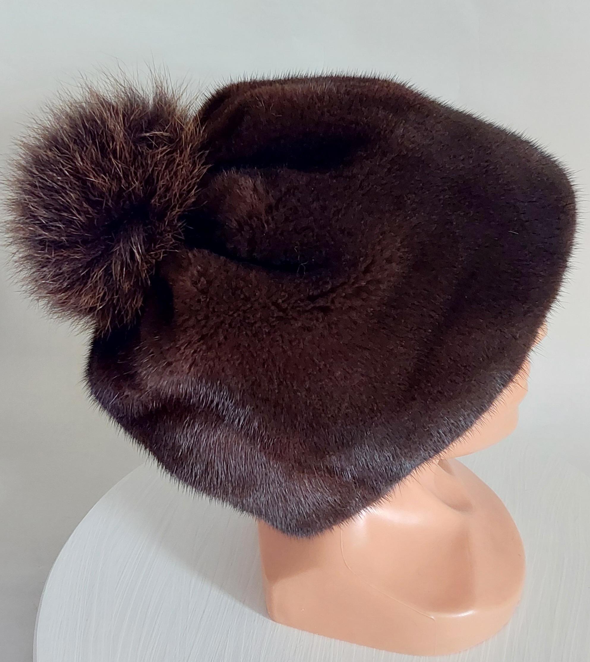 Brown Mink Fur Hat With Luxury Fox Pom - Pom - Etsy