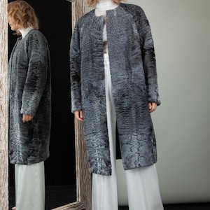 Gray Astrakhan Karakul Fur Coat