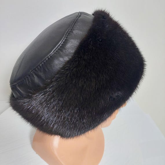 Luxury Black Velvet Mink Fur Hat With Italian Leather Top - Etsy display picture 1