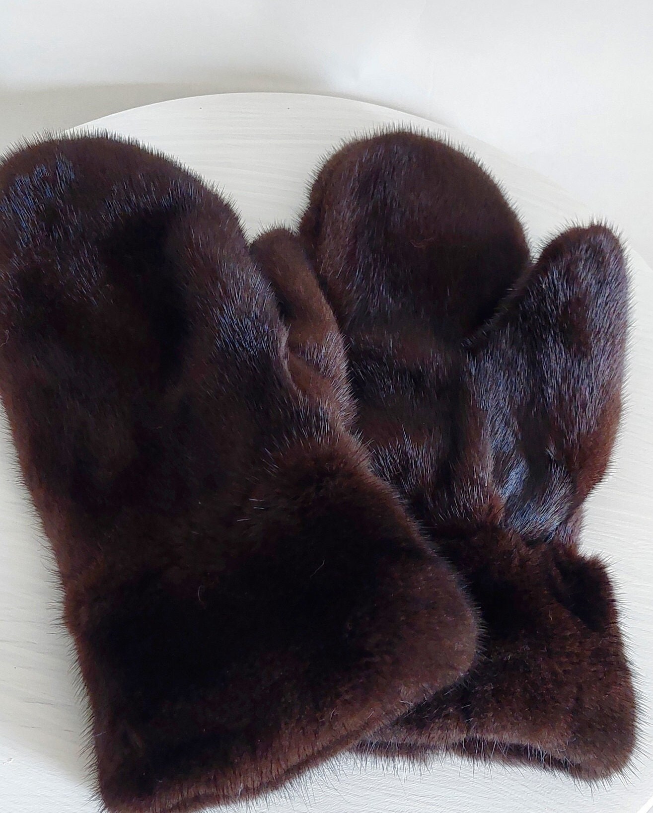 Luxury Full Mink Fur Mittens in Mahogany Color