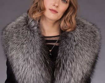 Genuine Silver Fox Fur Wide & Impresive Collar