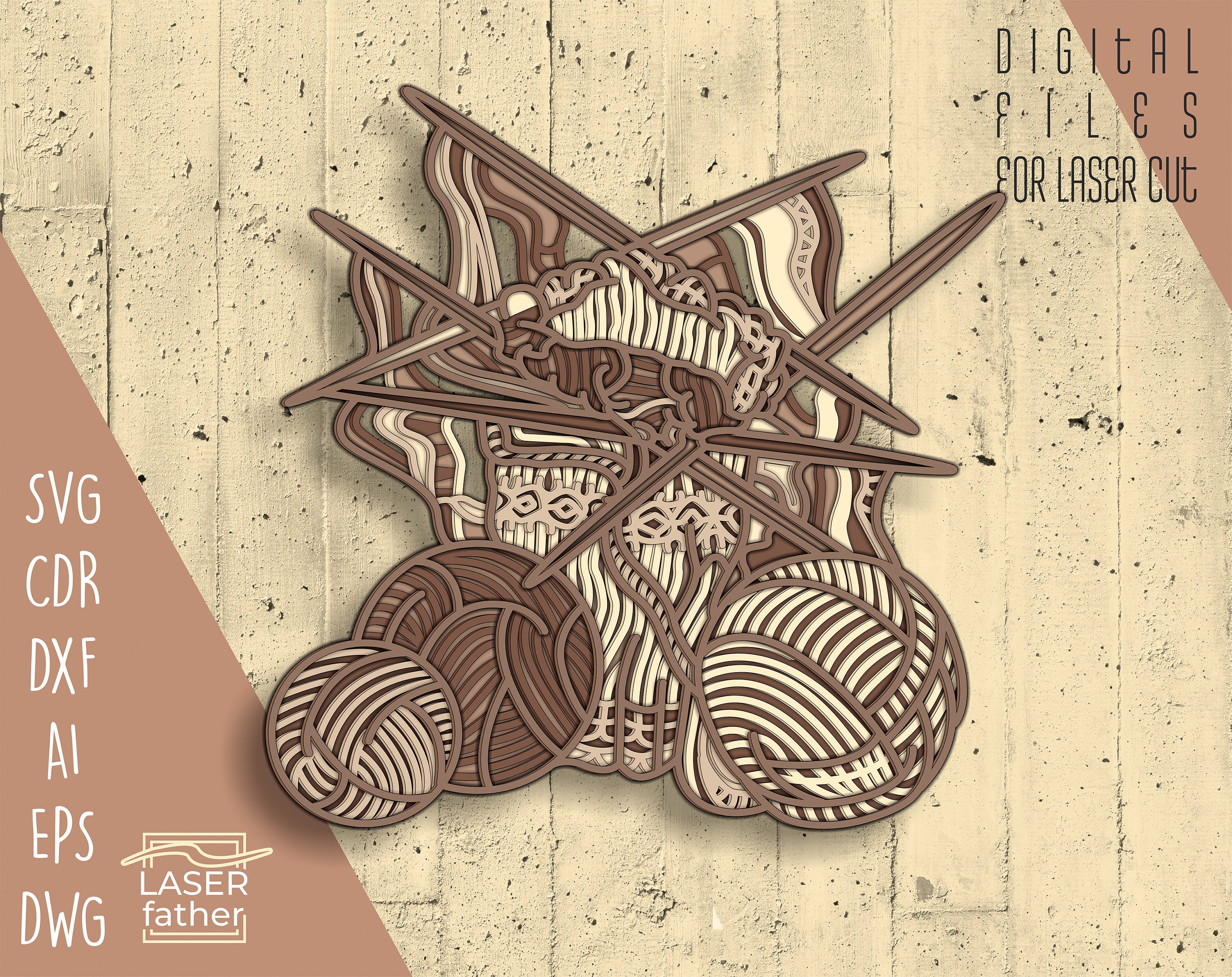 Knitting 3D Layered SVG File / 5 Layers Laser Cut File / Craft Gift ...