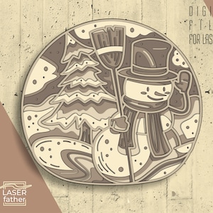 3D Snowman SVG Layered File / Instant Download / Snowman SVG / Laser Cut Files / Snowman Craft Decor / ai cdr png dxf dwg files
