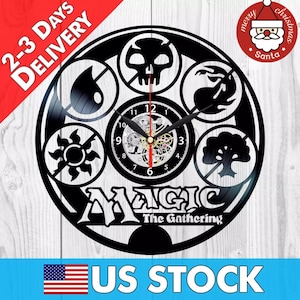 Horloge de disque vinyle Magic Of The Gathering, cadeau de Noël pour fille, art mural de salle de jeu, décoration intérieure moderne, cadeaux de joueur