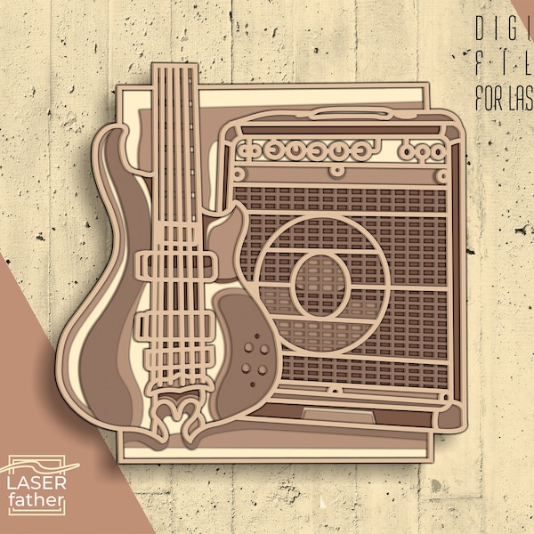 Bass Guitar 3D Layered SVG File / Laser Cut File / Gift for Music Lover / Digital Download / ai cdr png dxf dwg files