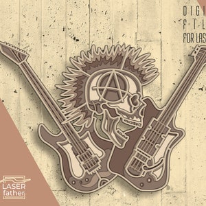 Punk Rock Guitar 3D Layered SVG File / Laser Cut File / Punk Rock Music Gift / Instant Download / ai cdr png dxf dwg files
