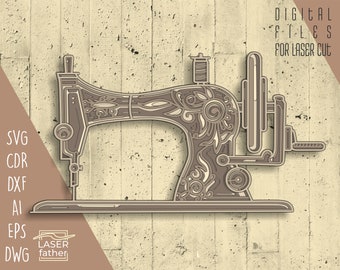 Sewing Machine Layered SVG File / Digital Download / Laser Cut Files / Gift for Crafter / Sewing Machine SVG / ai cdr png dxf dwg files
