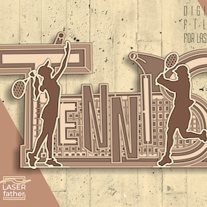 Tennis 3D Layered SVG Datei / Laser Cut Datei / Sport Craft Geschenk / Sofort Download / Tennis SVG / ai cdr png dxf dwg Dateien
