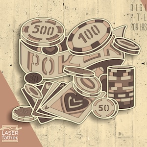 3D Poker SVG Multilayered File / Digital Download / 5 Layers Laser Cut Files / Poker Craft Decor / ai cdr png dxf dwg files
