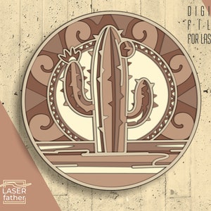 Cactus 3D Multilayers SVG File / Laser Cut Home Decor / Cactus SVG / Mandala Instant Download File / ai cdr png dxf dwg files