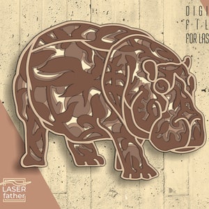 Hippo SVG Multilayered 3D File / Digital Download / Laser Cut Files / Animal Figures / Hippopotamus Craft Decor / ai cdr png dxf dwg files
