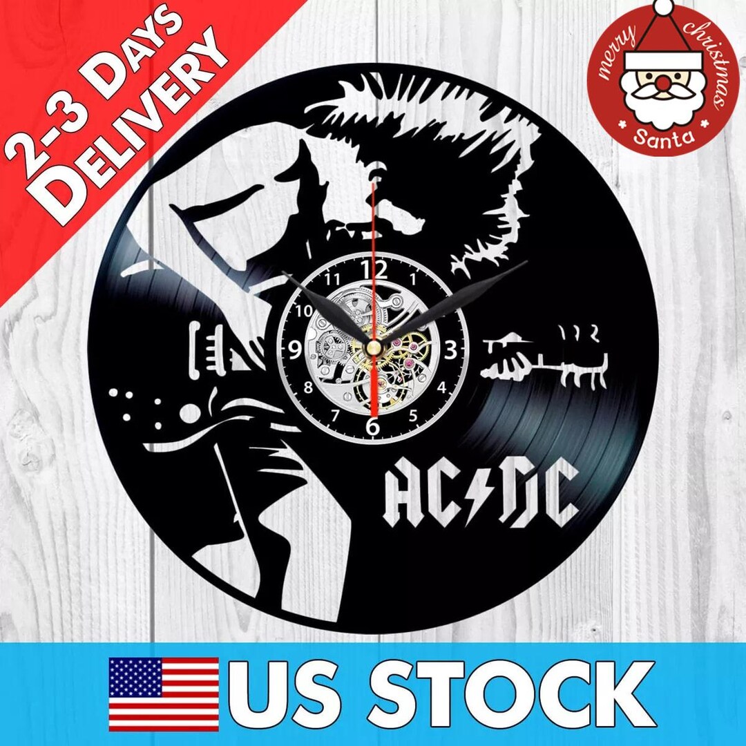 ACDC Vinyl Record Clock, Xmas Gifts Ideas, Heavy Metal Wall Art, Home ...