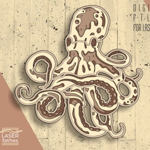 Octopus SVG Multilayered 3D Design / Laser Cut Files / Octopus Digital Download File / Octopus Home Decor / ai cdr png dxf dwg files