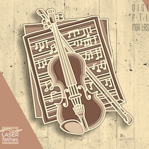 Violin 3D Layered SVG File / Laser Cut File / Music Lover Gift / Instant Download / ai cdr png dxf dwg files