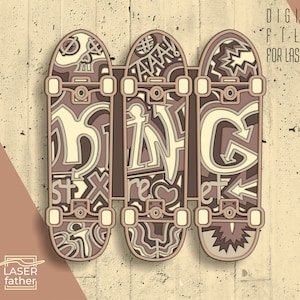 Skating 3D Layered SVG File / Laser Cut File / Skating Craft Gift / Instant Download / Skating SVG / ai cdr png dxf dwg files