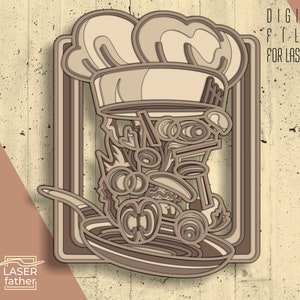 Cooking 3D Multilayer SVG/ Mandala Laser Cut Home Decor / Cooking SVG / Instant Download / ai cdr png dxf dwg files