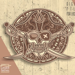 3D Pirate SVG Multilayered File / Digital Download / Laser Cut Files / Pirate Craft Decor / ai cdr png dxf dwg files