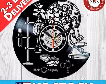 Orologio con dischi in vinile scientifico, regali di Natale per gli insegnanti, arredamento per l'aula di scienze, arte unica da parete per ufficio, decorazione di chimica, regalo per professori