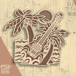 Guitar Beach Vacation 3D Multilayer SVG File / Digital Download / Laser Cut Files / Guitar Craft Decor / ai cdr png dxf dwg files