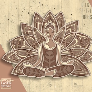 Yoga 3D Layered SVG File / Laser Cut File / Meditaitoin Gift / Instant Download / Yoga SVG / ai cdr png dxf dwg files